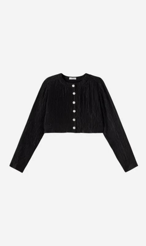 Silk Laundry | Crinkle Collarless Crop Shirt - Black sold by Sister & Co