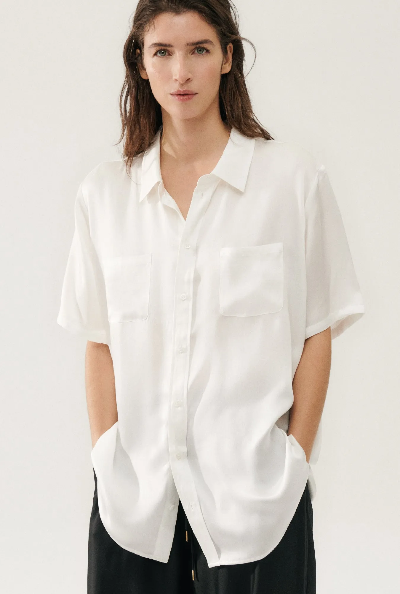 Silk Laundry | Short Sleeve Boyfriend Shirt - White sold by Sister & Co product image thumbnail 2
