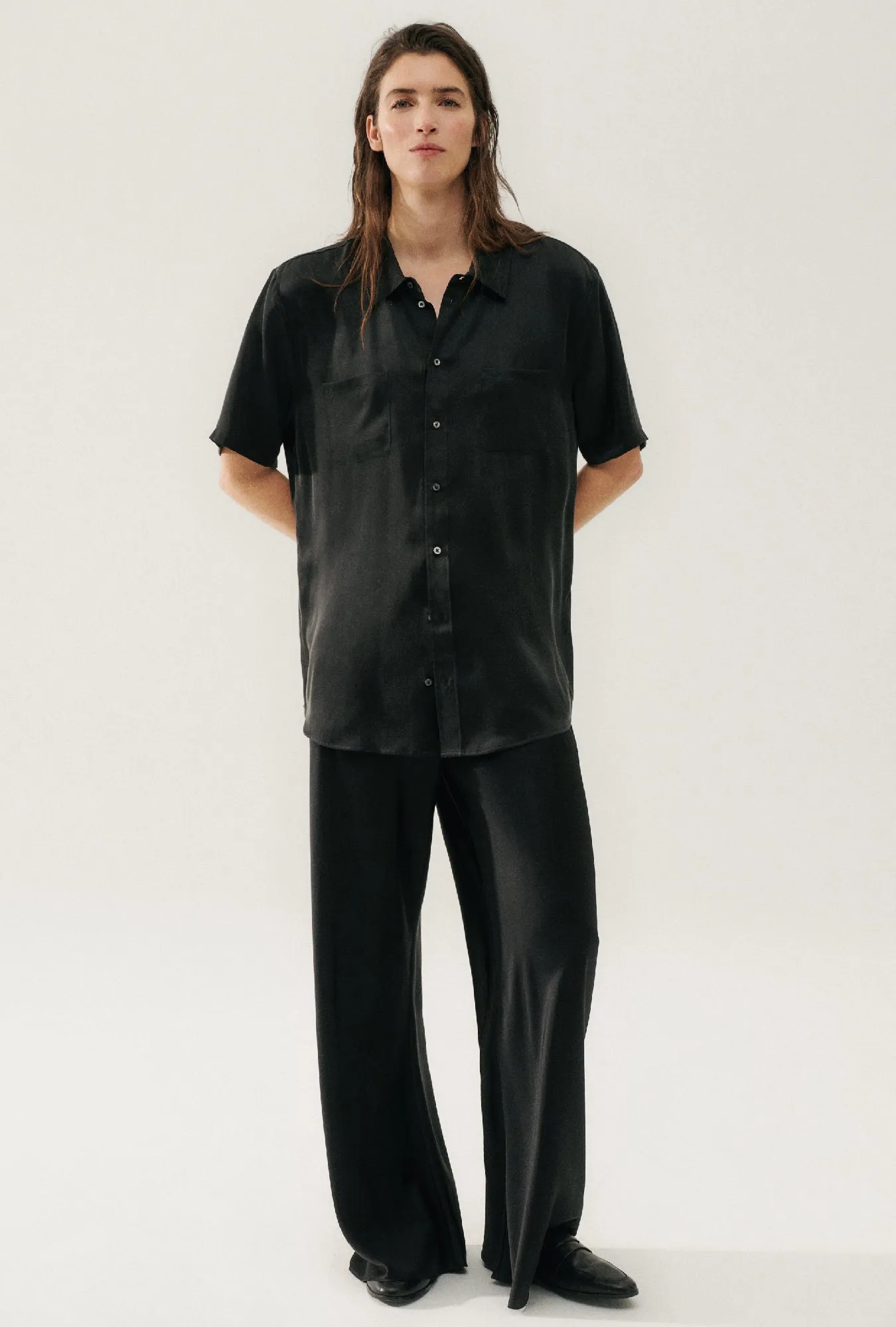 Silk Laundry | Short Sleeve Boyfriend Shirt - Black sold by Sister & Co product image thumbnail 4