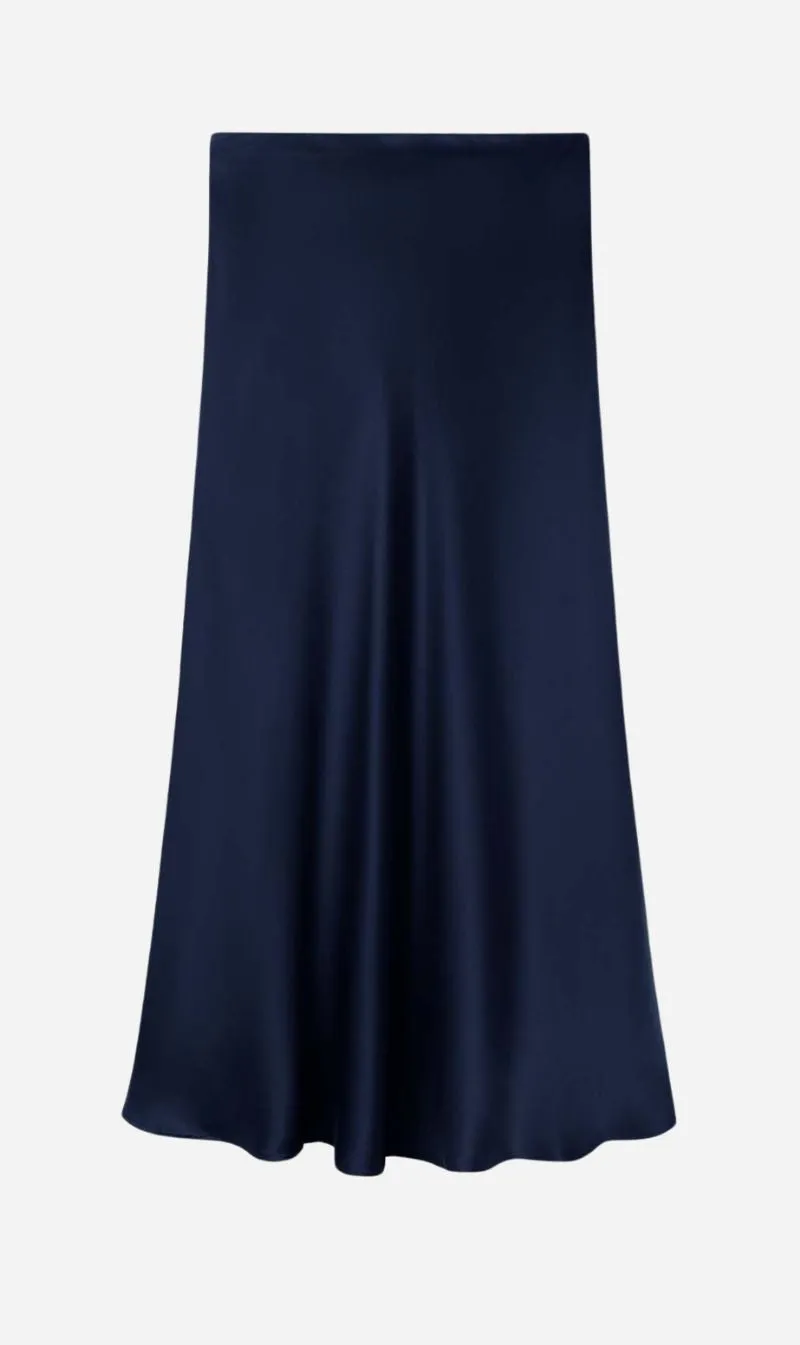 Silk Laundry | Long Bias Cut Skirt - Midnight sold by Sisters & Co