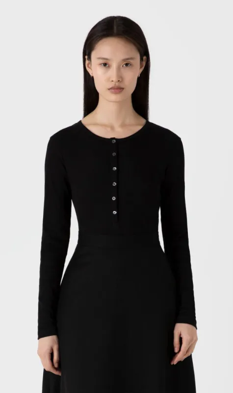 Sunspel | Rib Henley - Black sold by Sister & Co