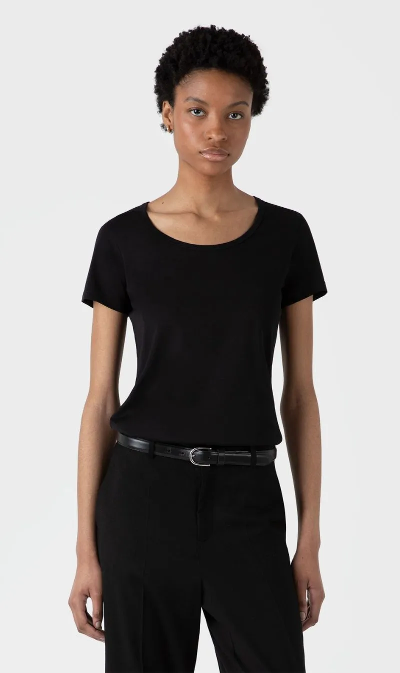 Sunspel | Scoop T.Shirt - Black sold by Sisters & Co