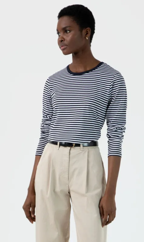 Sunspel | Longsleeve Crew Neck T.Shirt - White/Navy sold by Sister & Co