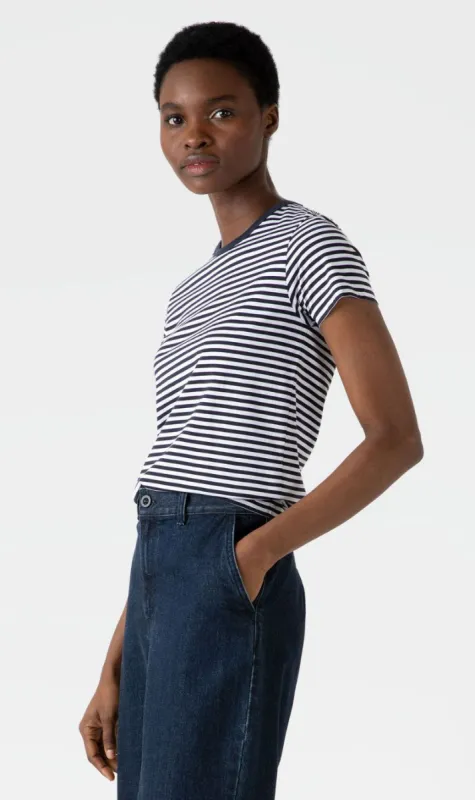 Sunspel | Shortsleeve Crew Neck T.Shirt - White/Navy sold by Sister & Co