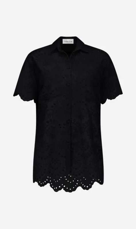 Caitlin Crisp | Short Sleeved Crisp Shirt - Black Broderie sold by Sister & Co