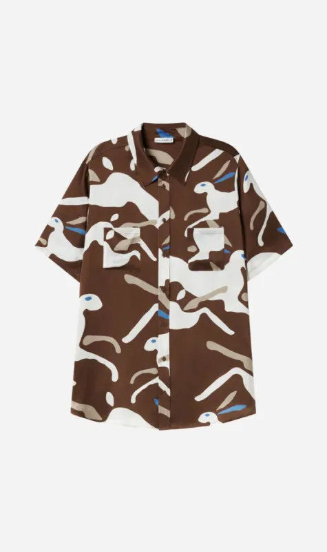 Silk Laundry | Short Sleeve Boyfriend Shirt - Rabbit Dark Earth sold by Sister & Co