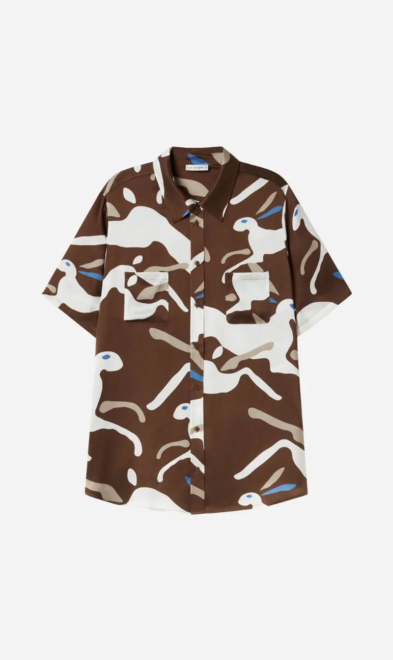Silk Laundry | Short Sleeve Boyfriend Shirt - Rabbit Dark Earth sold by Sister & Co