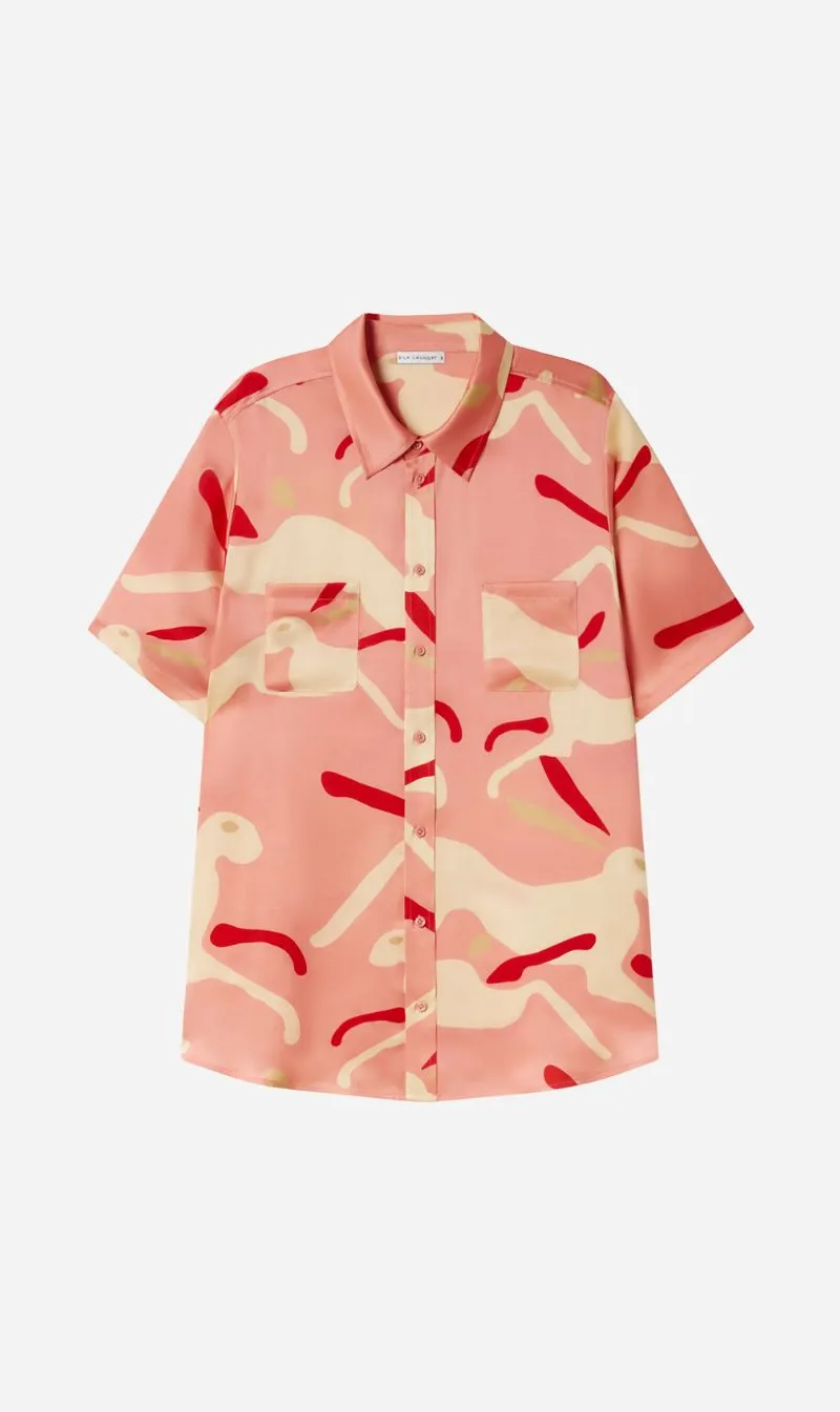 Silk Laundry | Short Sleeve Boyfriend Shirt - Rabbit Amaranth sold by Sister & Co