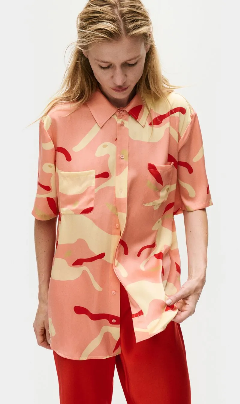 Silk Laundry | Short Sleeve Boyfriend Shirt - Rabbit Amaranth sold by Sister & Co product image thumbnail 3