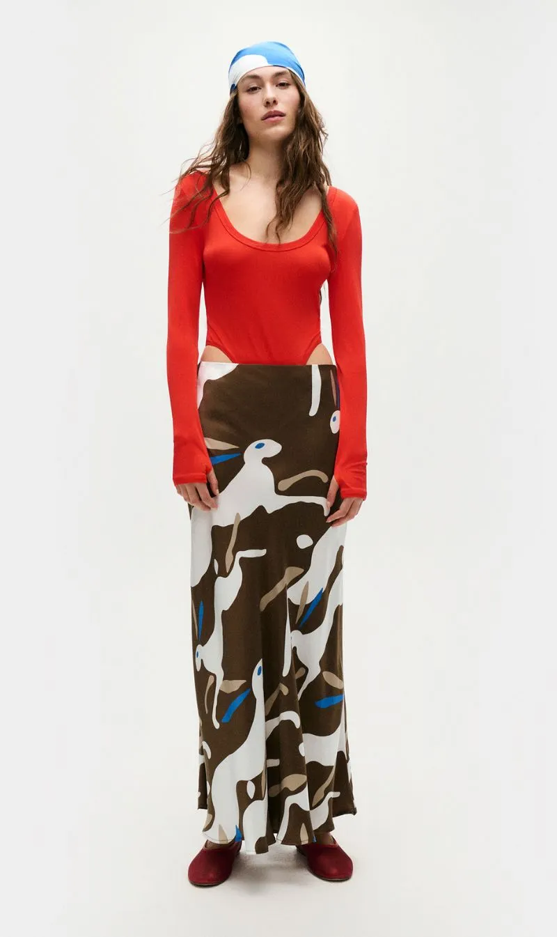 Silk Laundry | Long Bias Cut Skirt - Rabbit Dark Earth sold by Sister & Co product image thumbnail 2