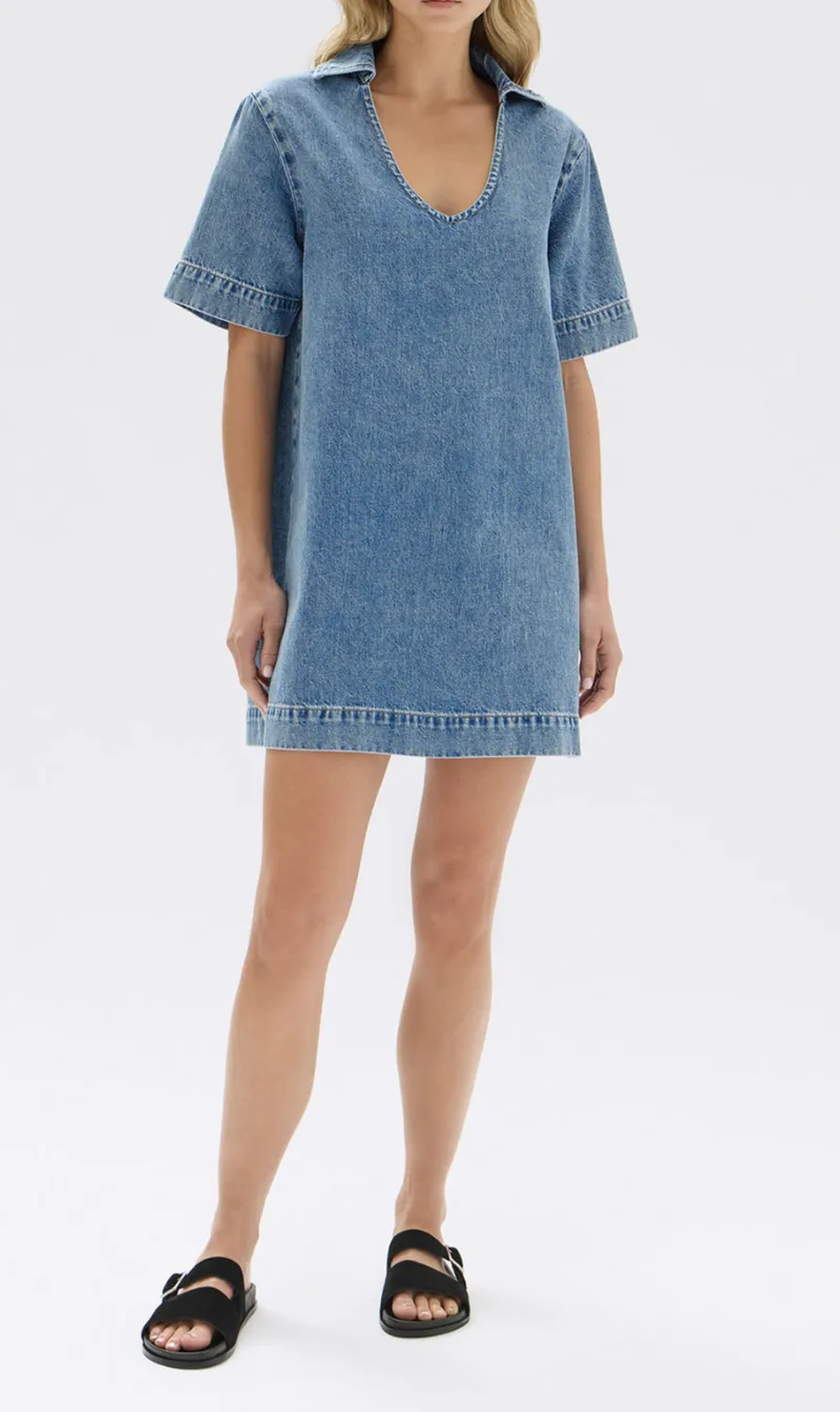 Assembly Label | Genevieve Denim Mini Dress - Dark Stone sold by Sister & Co