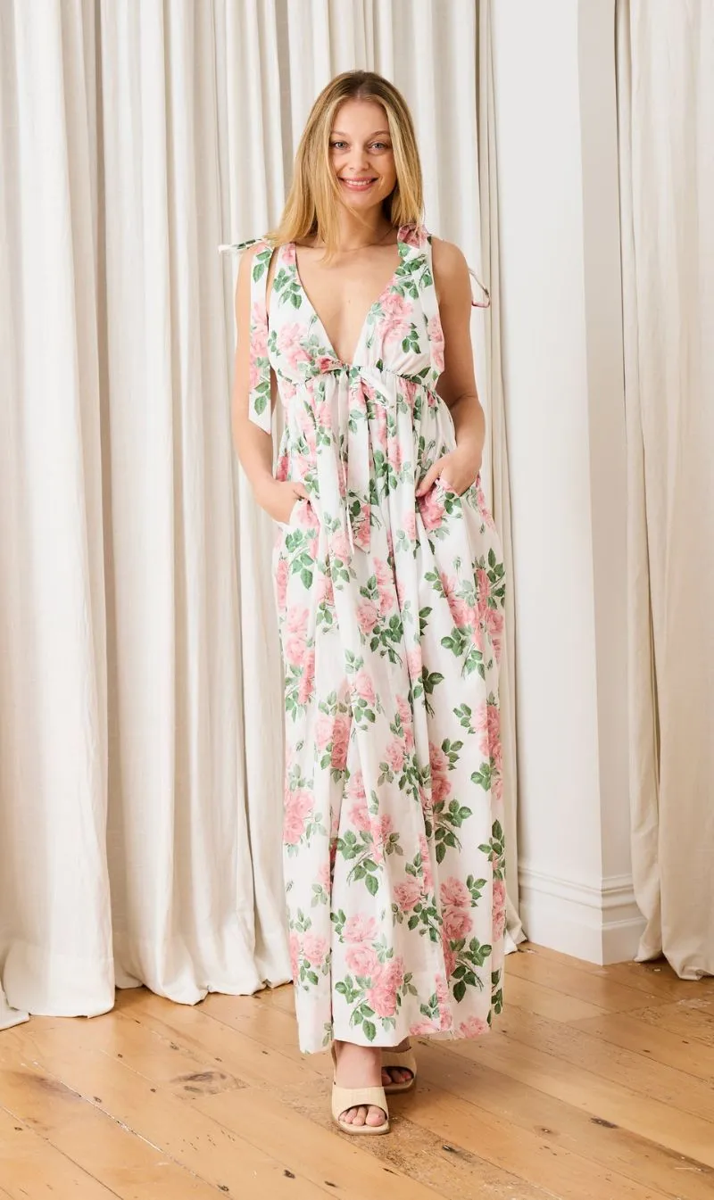 Caitlin Crisp | Maxi Tie Back Dress - Pink Floral sold by Sister & Co