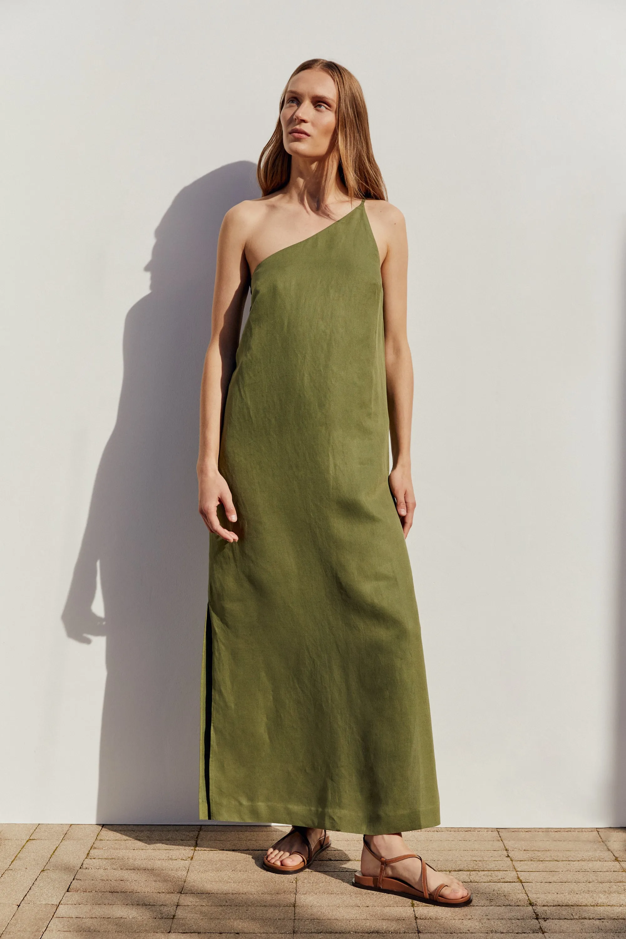 Assembly Label | Farriday Linen Silk Asymmetric Midi Dress - Pandan sold by Sister & Co product image thumbnail 2