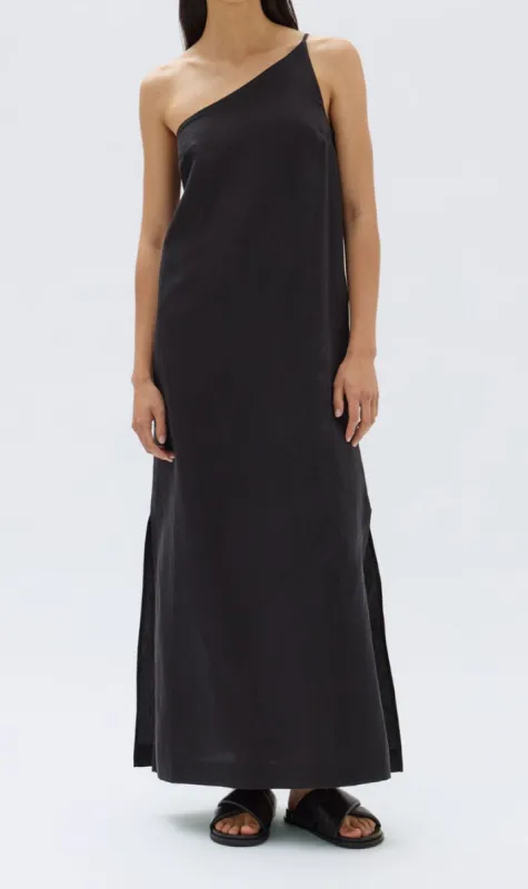Assembly Label | Farriday Linen Silk Asymmetric Midi Dress - Black sold by Sister & Co