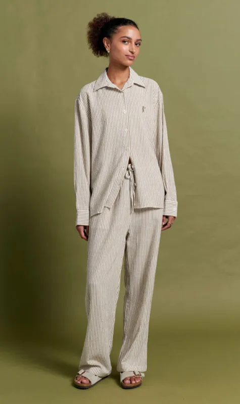 Papinelle x Karen Walker | Seersucker Stripe Full Length PJ Set - Nutria sold by Sister & Co