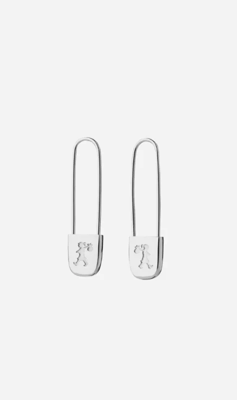 Karen Walker | Runaway Safety Pin Earrings - Silver sold by Sister & Co