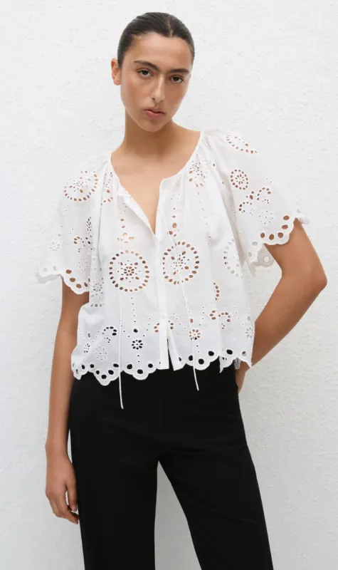 Matteau | Broderie Blouse - White sold by Sister & Co
