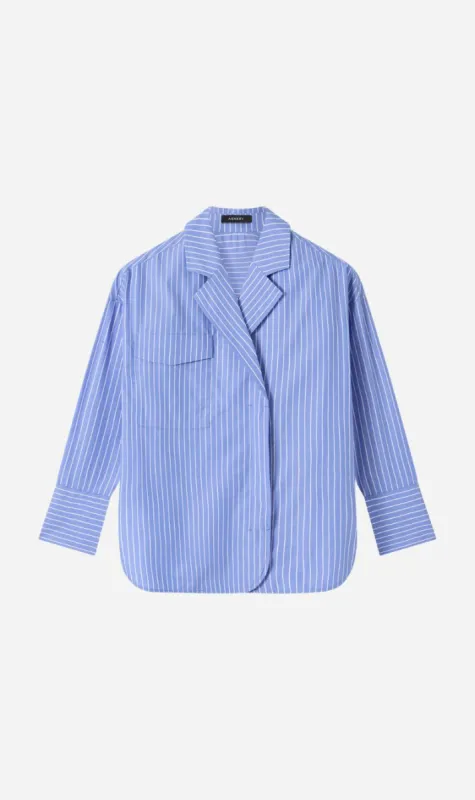 A.Emery | The Agnes Wrap Shirt - Cornflower Stripe sold by Sister & Co
