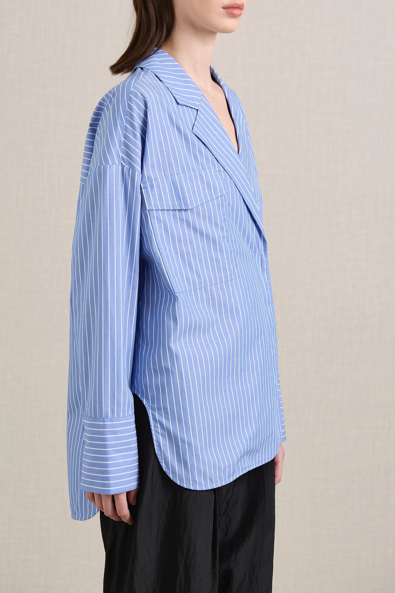 A.Emery | The Agnes Wrap Shirt - Cornflower Stripe sold by Sister & Co product image thumbnail 3