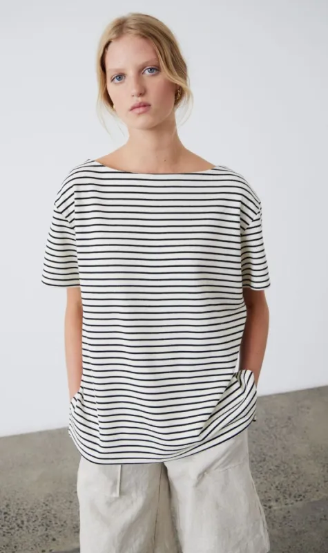 Laing | Pablo T.Shirt - Black/Ecru Stripe sold by Sister & Co
