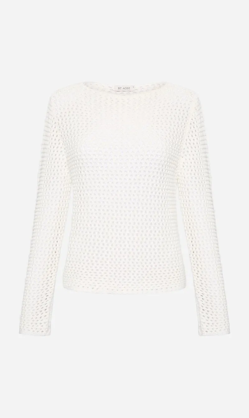 St Agni | Cotton Crochet Jumper - Off White sold by Sister & Co