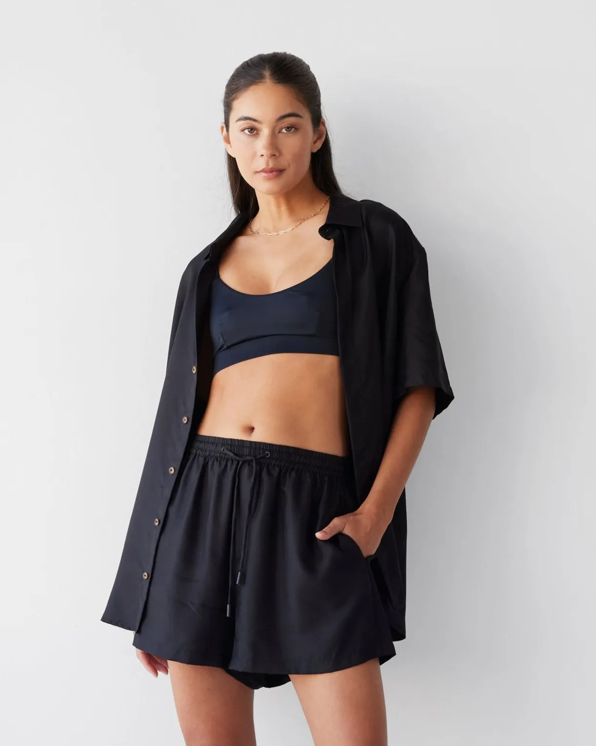 Dear Dylan | Silk Twill Drawstring Short - Noir sold by Sister & Co product image thumbnail 2