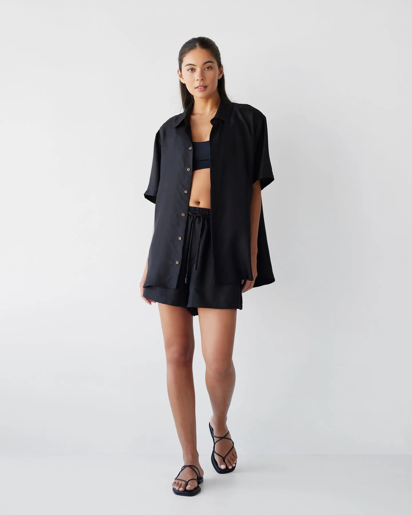 Dear Dylan | Silk Twill Drawstring Short - Noir sold by Sister & Co product image thumbnail 4