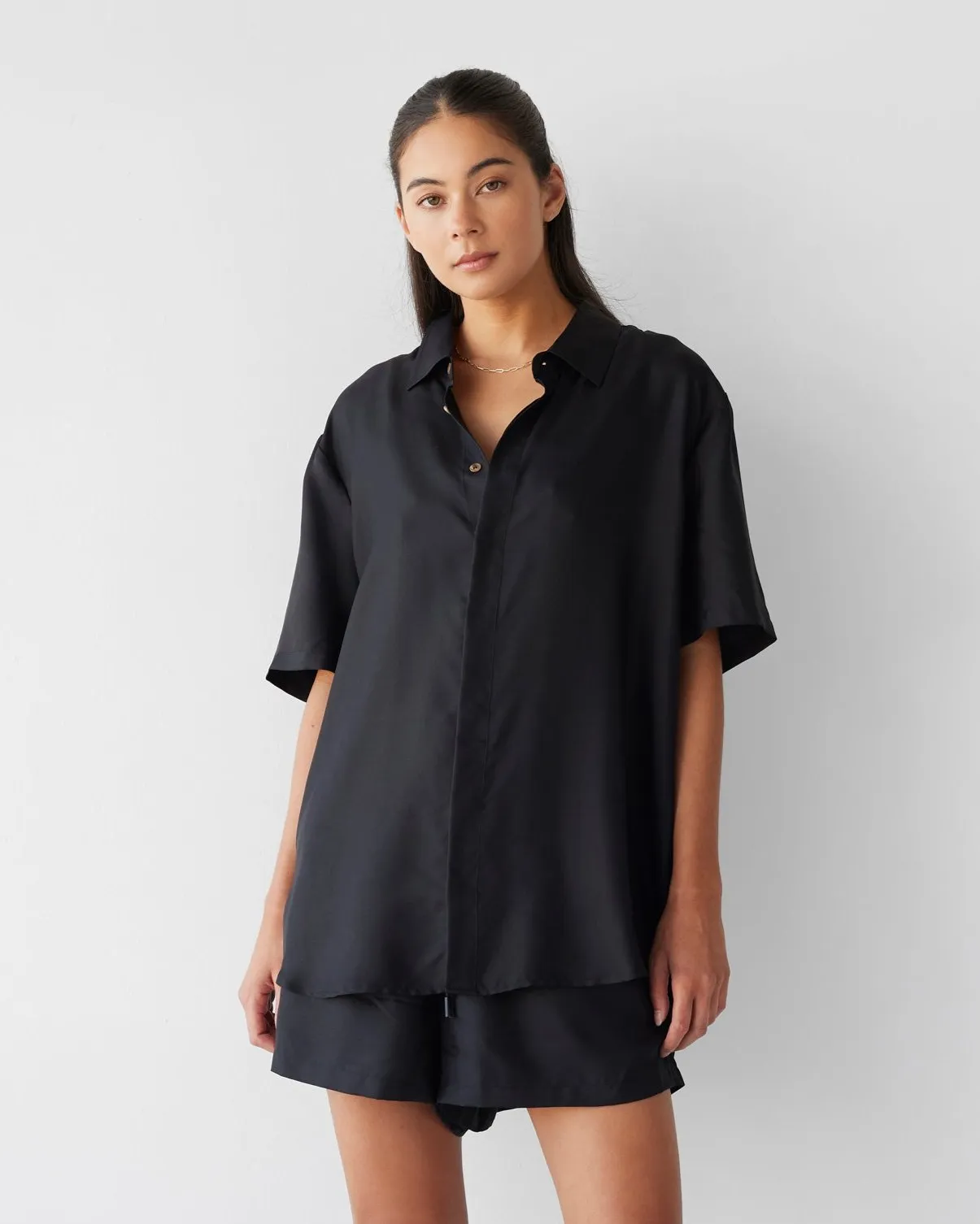 Dear Dylan | Silk Twill Shirt - Noir sold by Sister & Co product image thumbnail 2