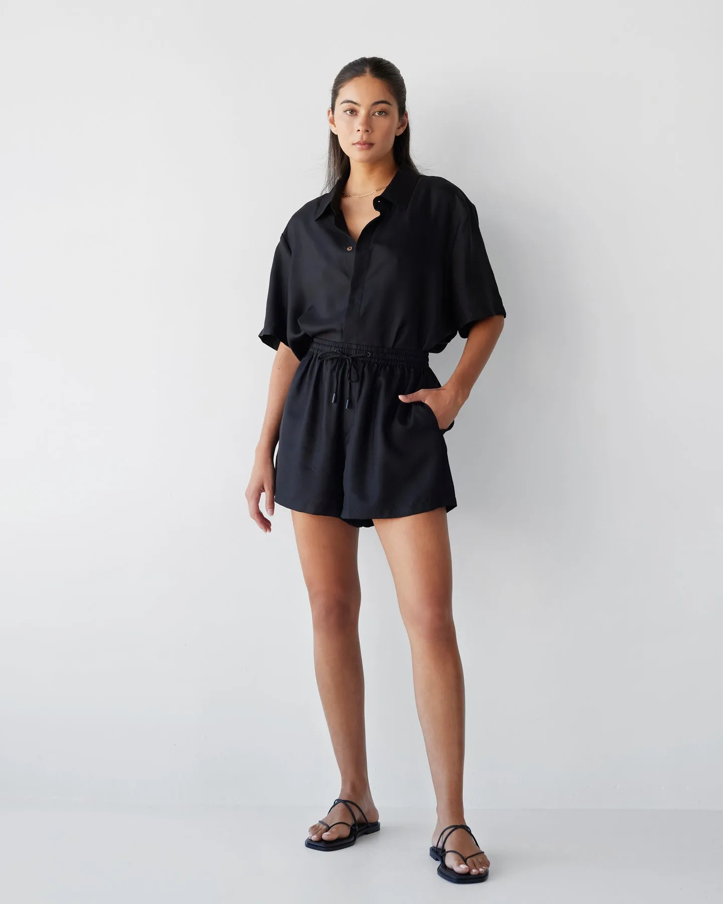 Dear Dylan | Silk Twill Shirt - Noir sold by Sister & Co product image thumbnail 3