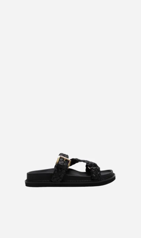 La Tribe | Aki Braided Slide - Black/Gold sold by Sisters & Co