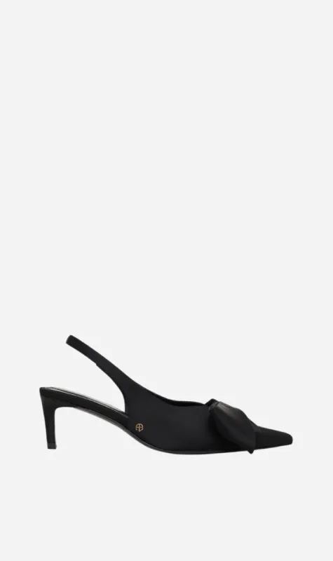 Anine Bing | Nina Heels With Bow - Black Satin sold by Sister & Co