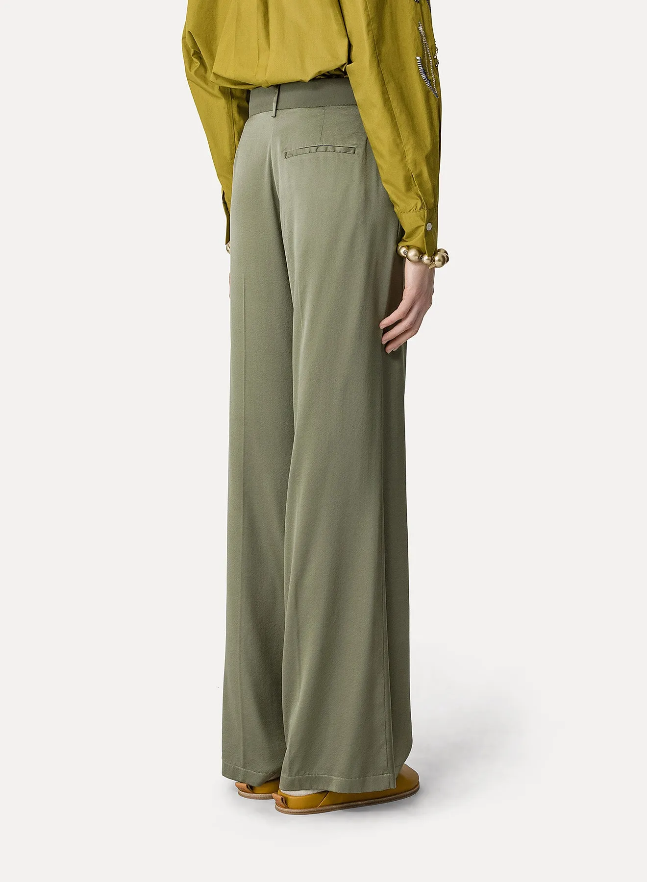 Forte Forte | Stretch Heavy Satin Silk Sartorial Pants - Olive sold by Sister & Co product image thumbnail 5