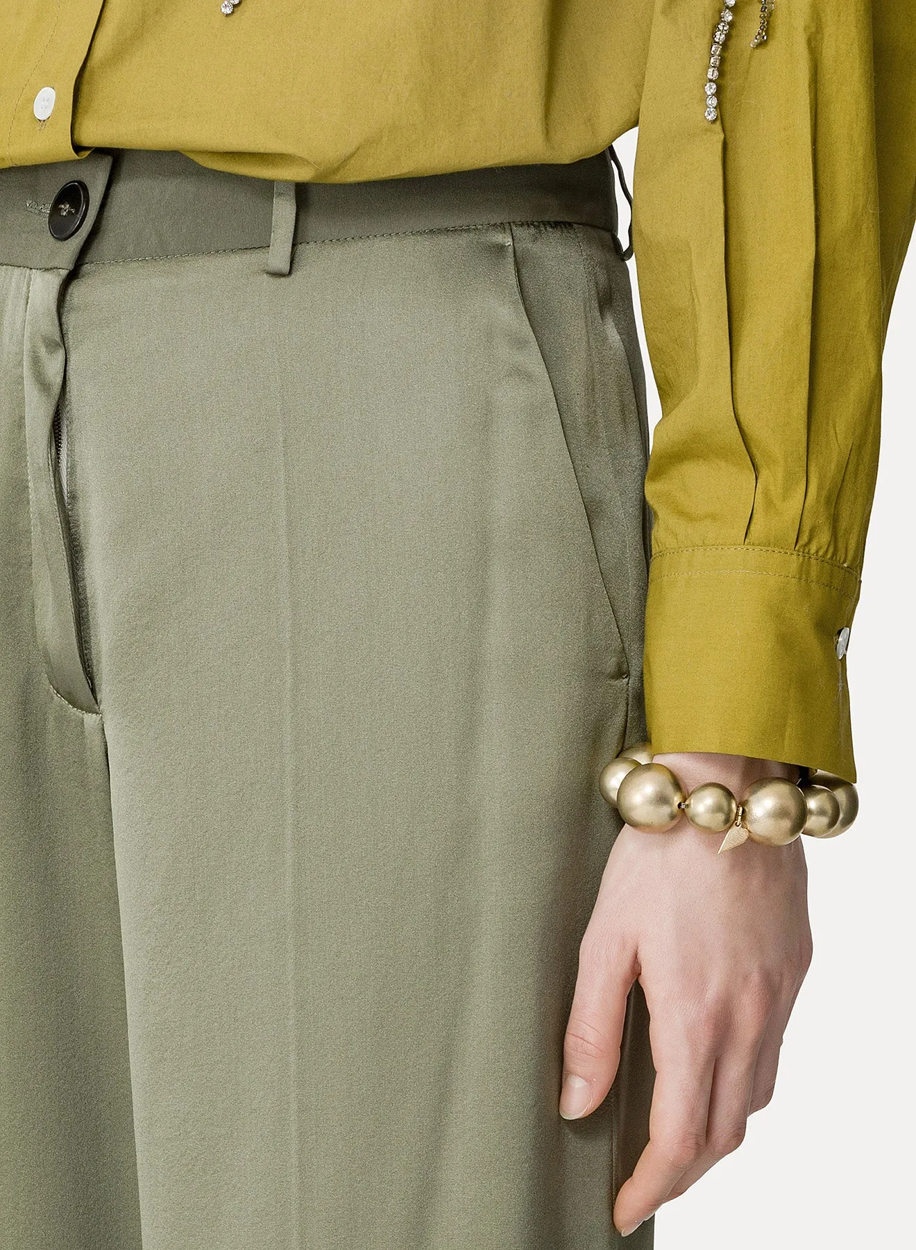 Forte Forte | Stretch Heavy Satin Silk Sartorial Pants - Olive sold by Sister & Co product image thumbnail 4