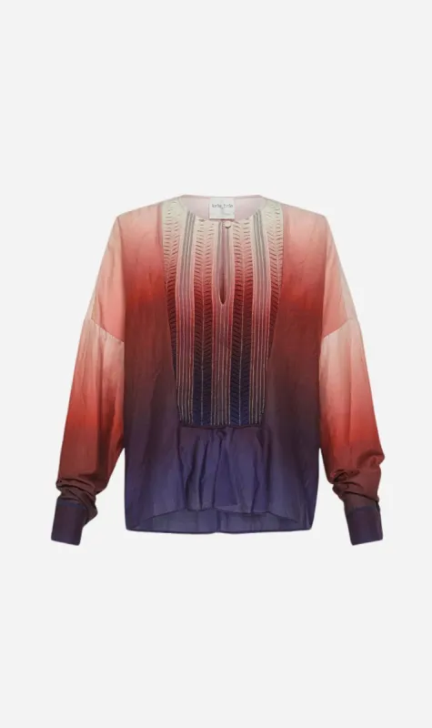 Forte Forte | Dégradé Voile Shirt With An Origami Georgette Front Panel - Saffron sold by Sister & Co