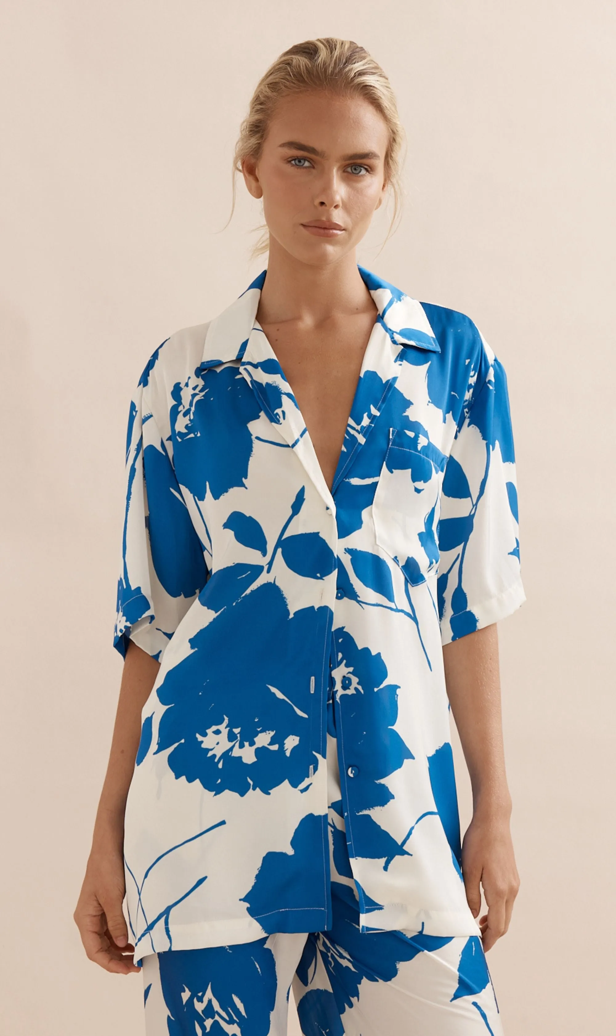 Caitlin Crisp | Ibiza Shirt - Royal Rose Satin sold by Sister & Co