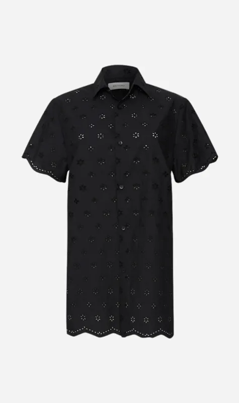 Matteau | Broderie Mini Shirt Dress - Floral Broderie Black sold by Sister & Co