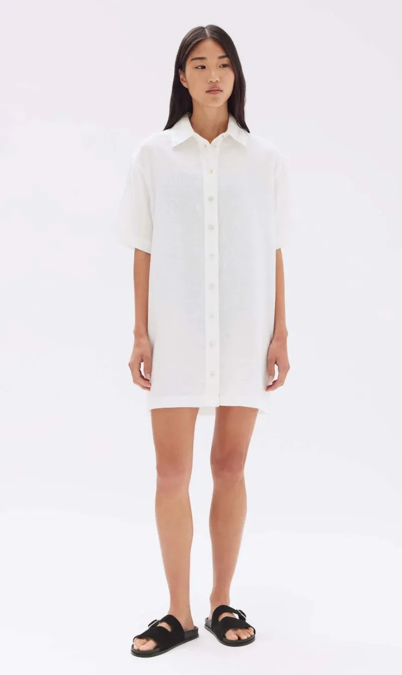 Assembly Label | Louise Linen Mini Shirt Dress - White sold by Sister & Co