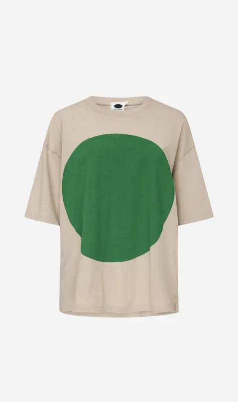 Bassike | Slouch Dot Print Short Sleeve T.Shirt - Dune/Aloe Vera sold by Sister & Co