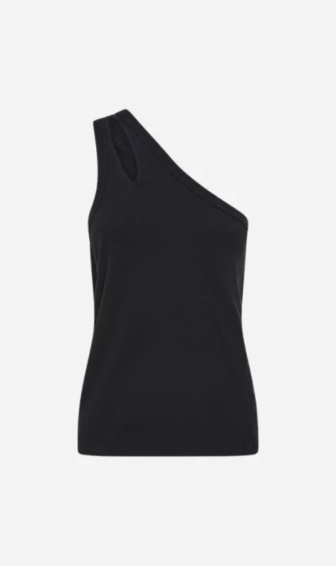 Bassike | Spliced One Shoulder Tank - Black sold by Sister & Co