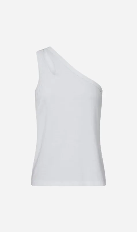 Bassike | Spliced One Shoulder Tank - White sold by Sister & Co