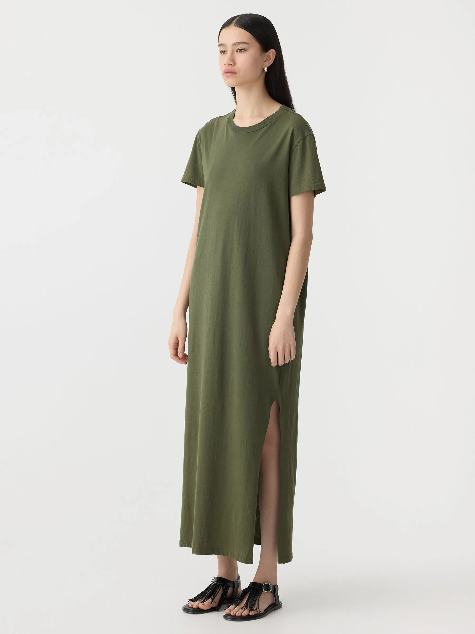 Bassike | Longerline T.Shirt Dress - Khaki sold by Sister & Co product image thumbnail 2