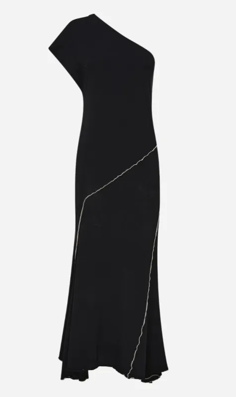 Bassike | Asymmetric One Shoulder Dress - Black/Dune sold by Sister & Co