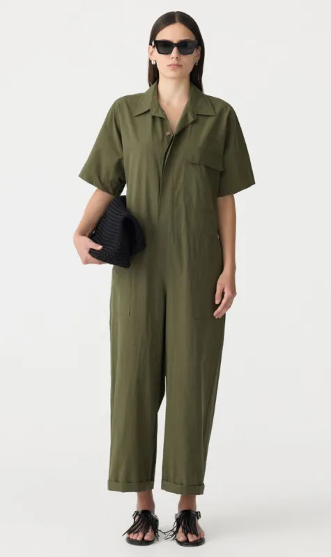 Bassike | Crushed Cotton Jumpsuit - Khaki sold by Sister & Co