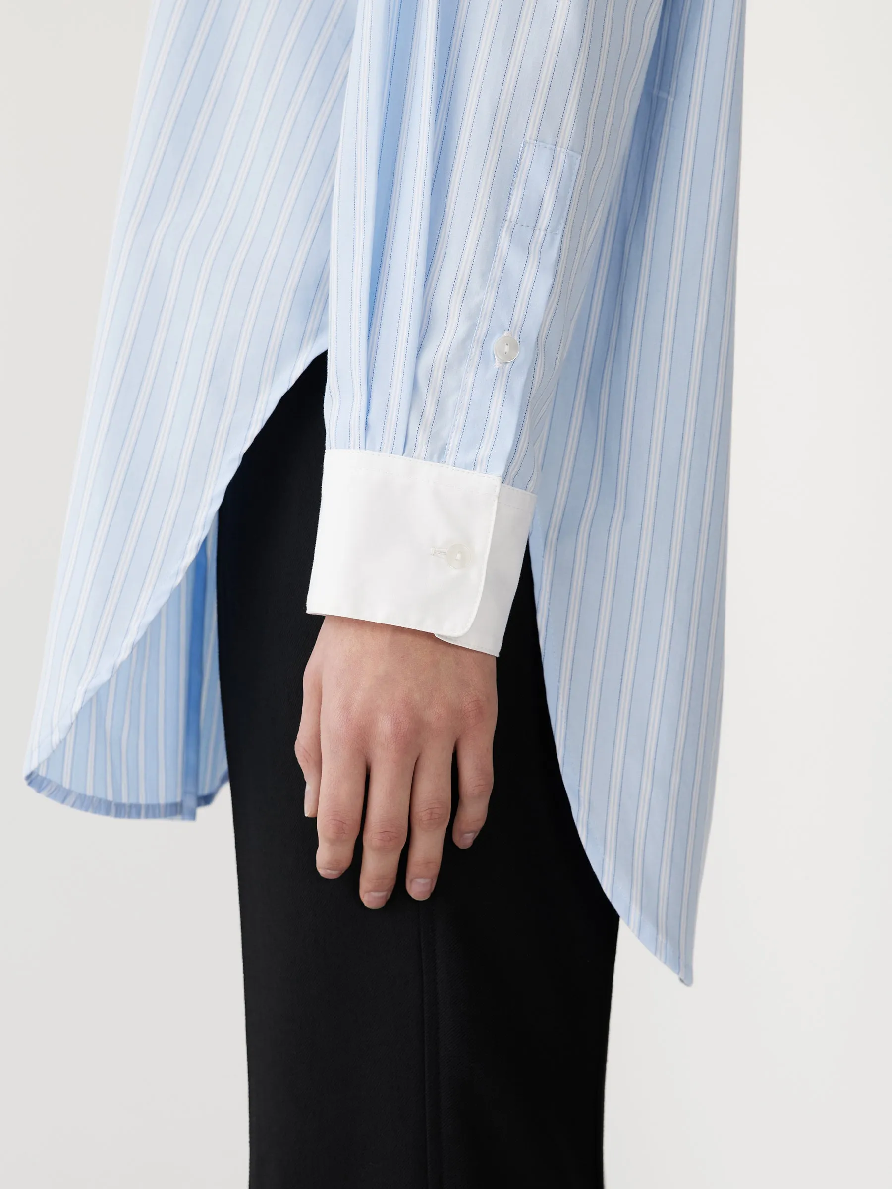 Bassike | Stripe Scoop Hem Shirt - Light Blue/White sold by Sister & Co product image thumbnail 5