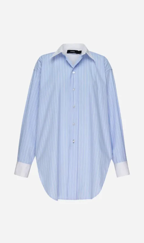 Bassike | Stripe Scoop Hem Shirt - Light Blue/White sold by Sister & Co