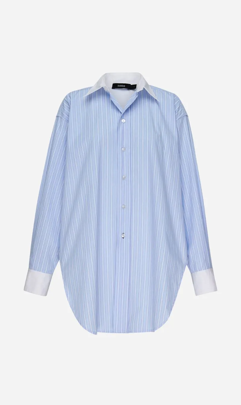 Bassike | Stripe Scoop Hem Shirt - Light Blue/White sold by Sister & Co