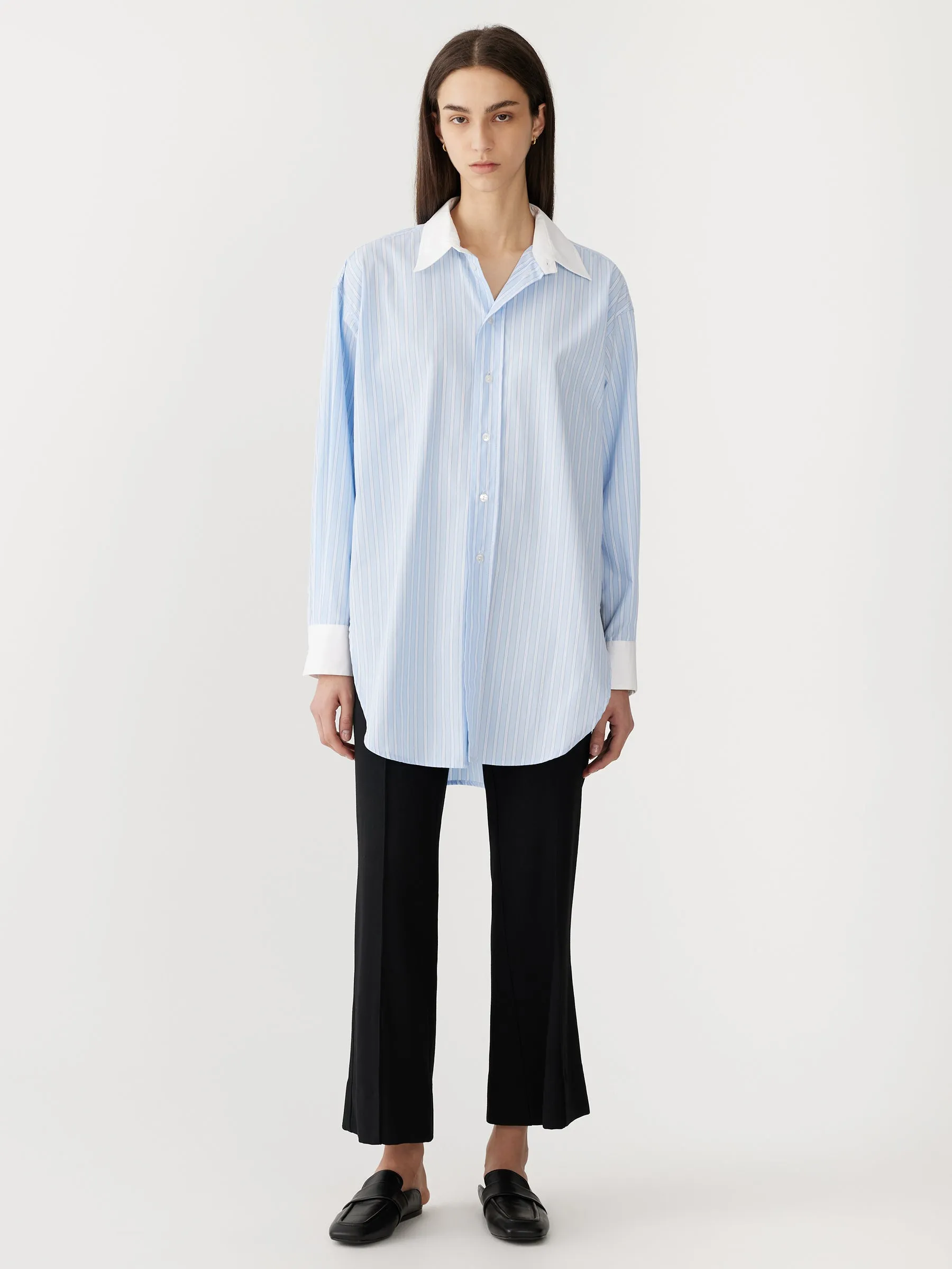 Bassike | Stripe Scoop Hem Shirt - Light Blue/White sold by Sister & Co product image thumbnail 3