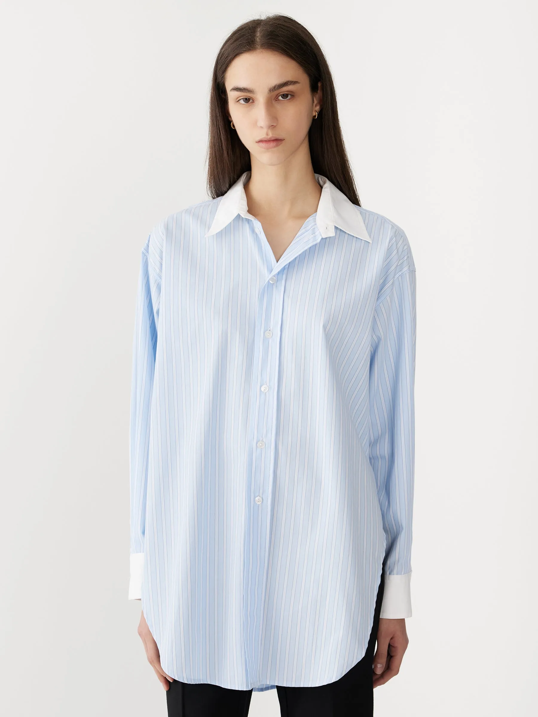 Bassike | Stripe Scoop Hem Shirt - Light Blue/White sold by Sister & Co product image thumbnail 2