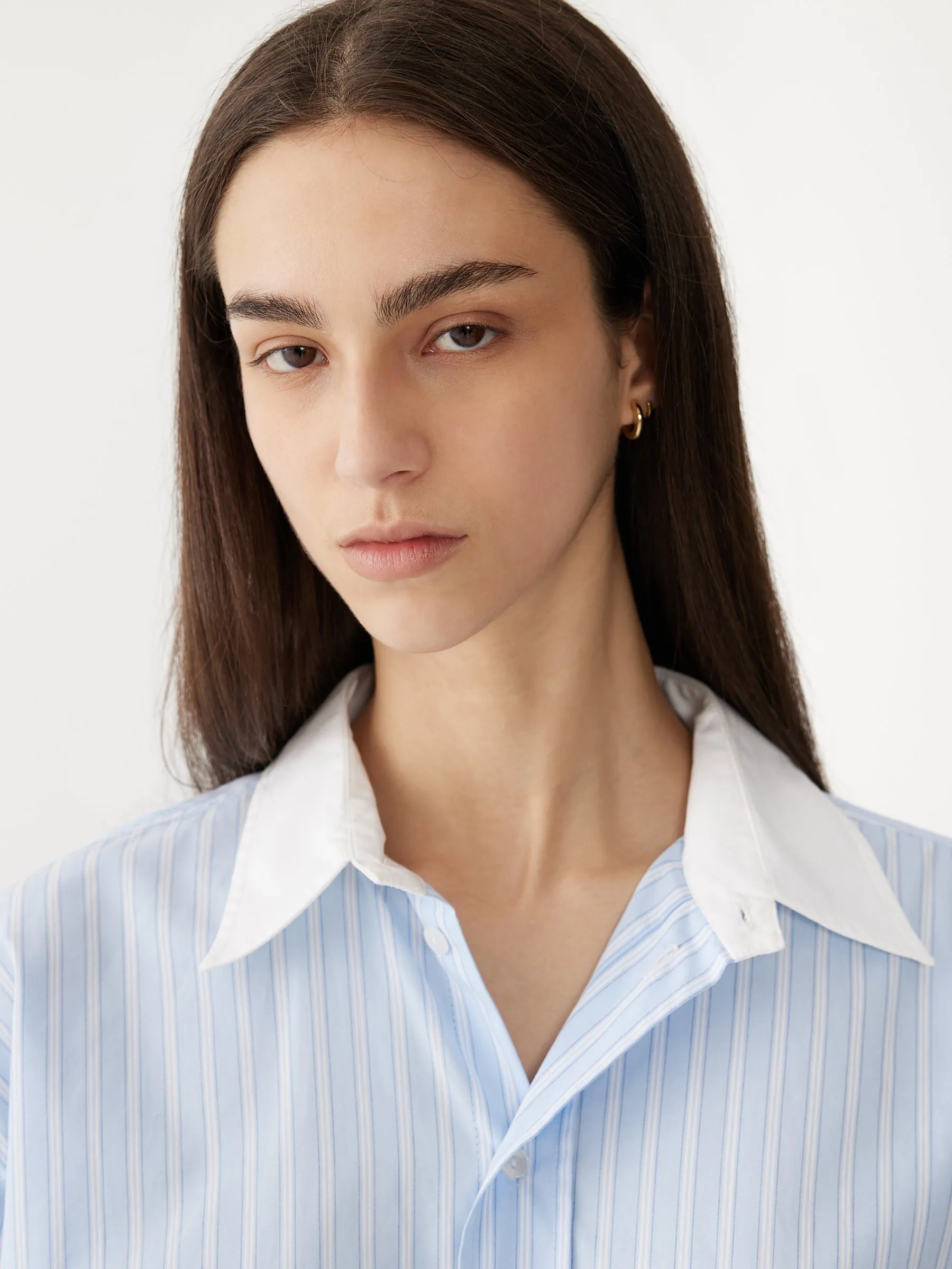 Bassike | Stripe Scoop Hem Shirt - Light Blue/White sold by Sister & Co product image thumbnail 4