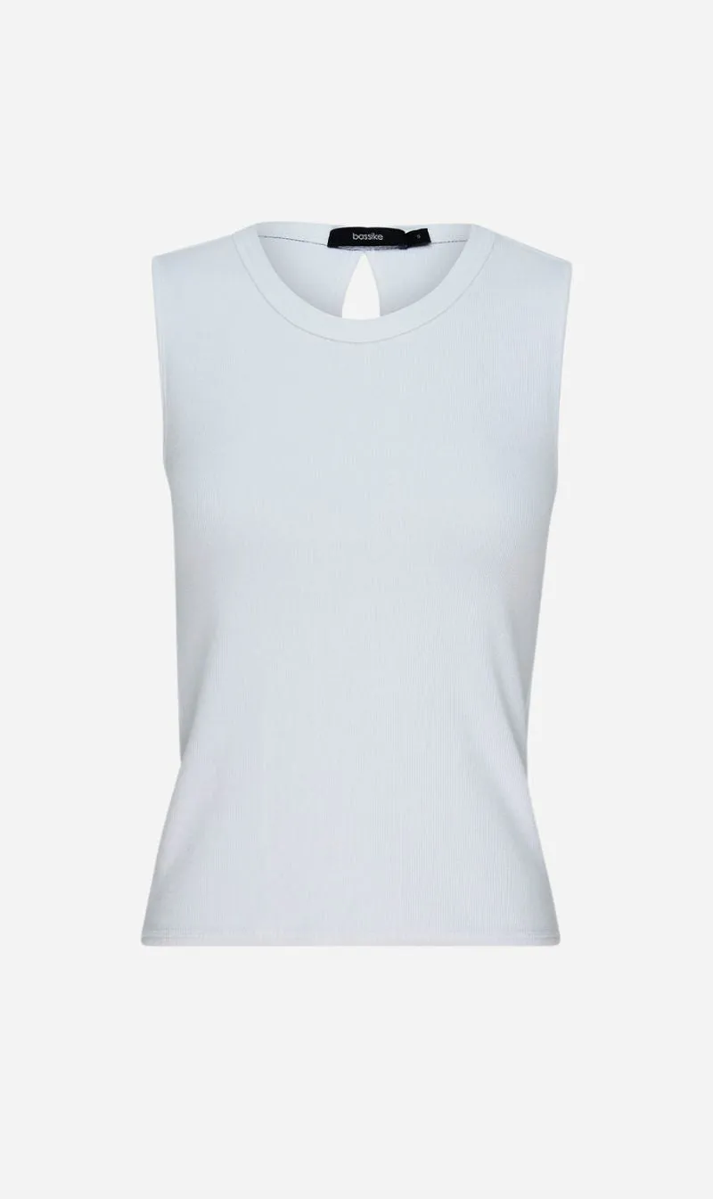 Bassike | Back Cut Out Mini Rib Tank - White sold by Sisters & Co